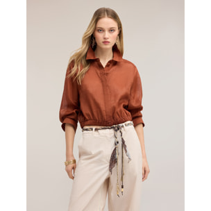 Motivi - Camicia corta in mussola di ramie - Marrone