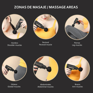 Mini pistola per massaggio muscolare Fascia Gun BX720 con schermo tattile. 6 livelli con velocità da 1800 a 3200 rpm. 4 teste.