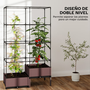 Jardinera con Enrejado Metálico, Jardinera Exterior Grande para Plantas Trepadoras, 2 Macetas de PP con Orificios de Drenaje, Tapones, Macetero Elevado para Jardín Patio, 100x50x174 cm, Negro