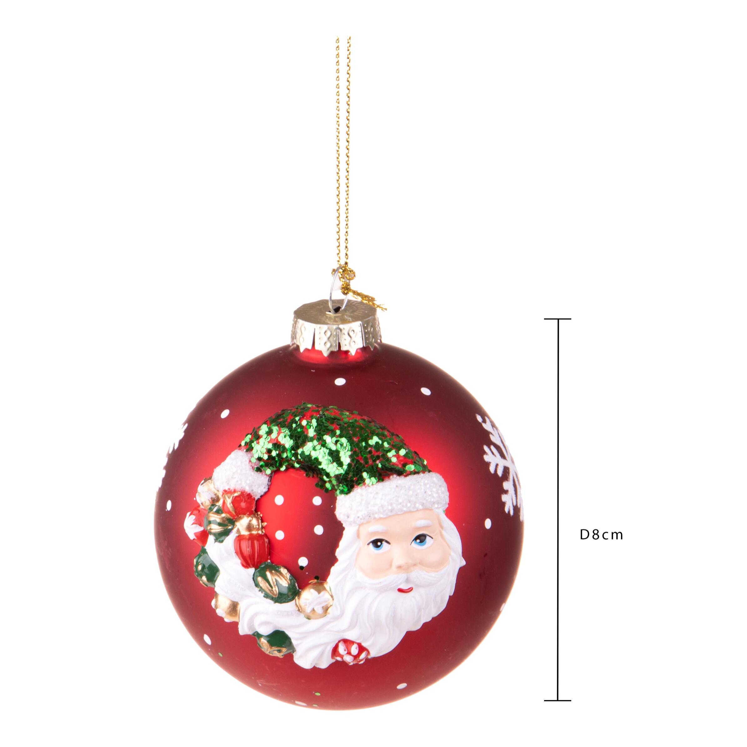 Sfera con Babbo Natale Fiocco Neve - Pezzi 6 - Colore Rosso - 8x8Hx8cm - Bianchi Dino