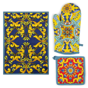 Set Torchon, Manique et Gant de Cuisine Excelsa – Trinacria, Coton Multicolore