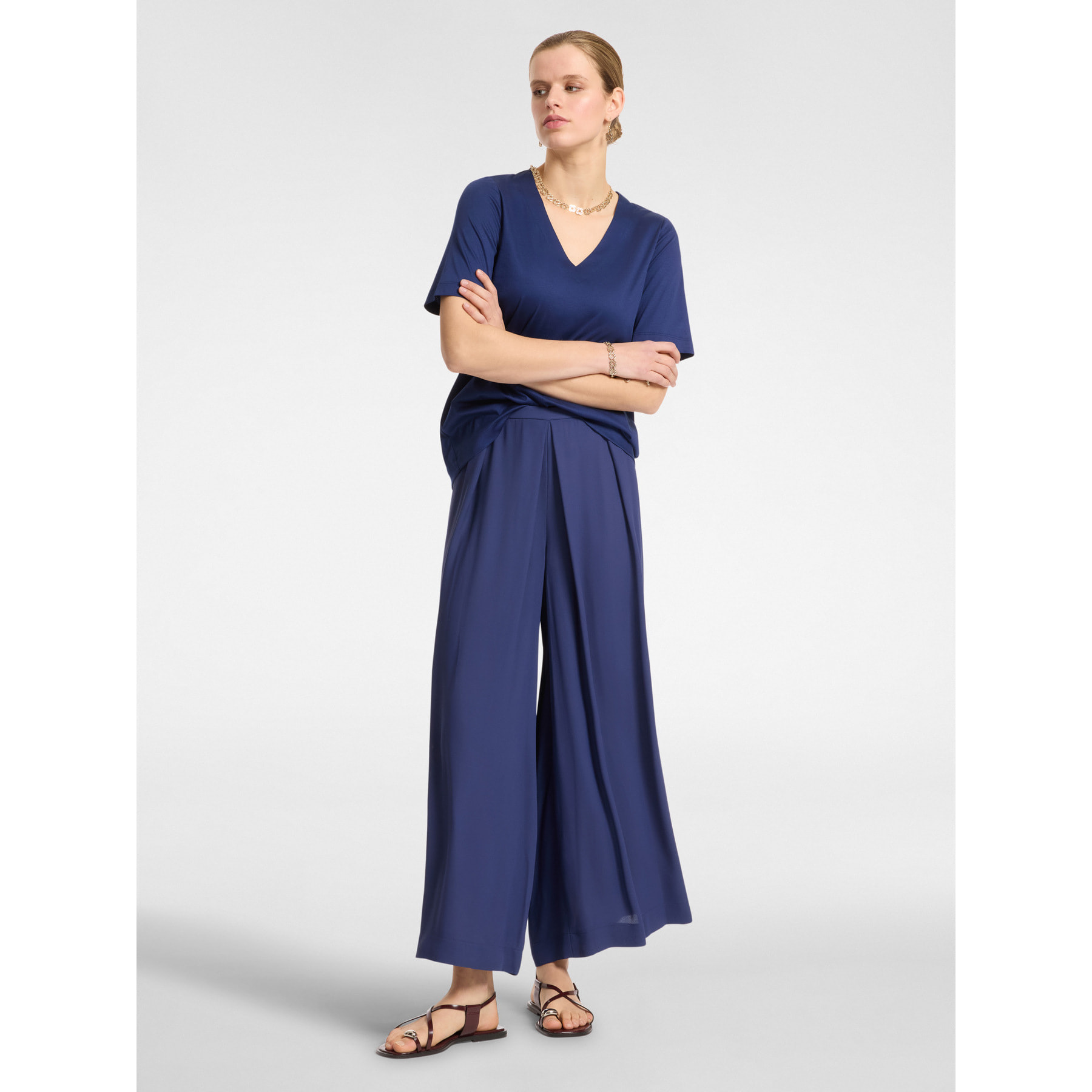 Elena Mirò - Pantalón ancho con pinzas - Azul