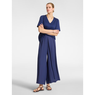 Elena Mirò - Pantalón ancho con pinzas - Azul