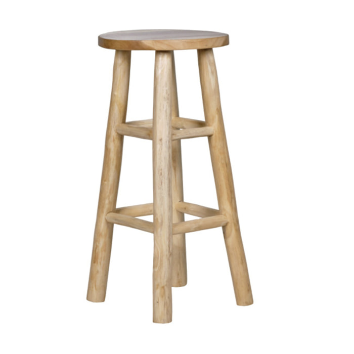 Tabouret de bar rond artisanal 75 cm de haut en bois de teck - MUFASA