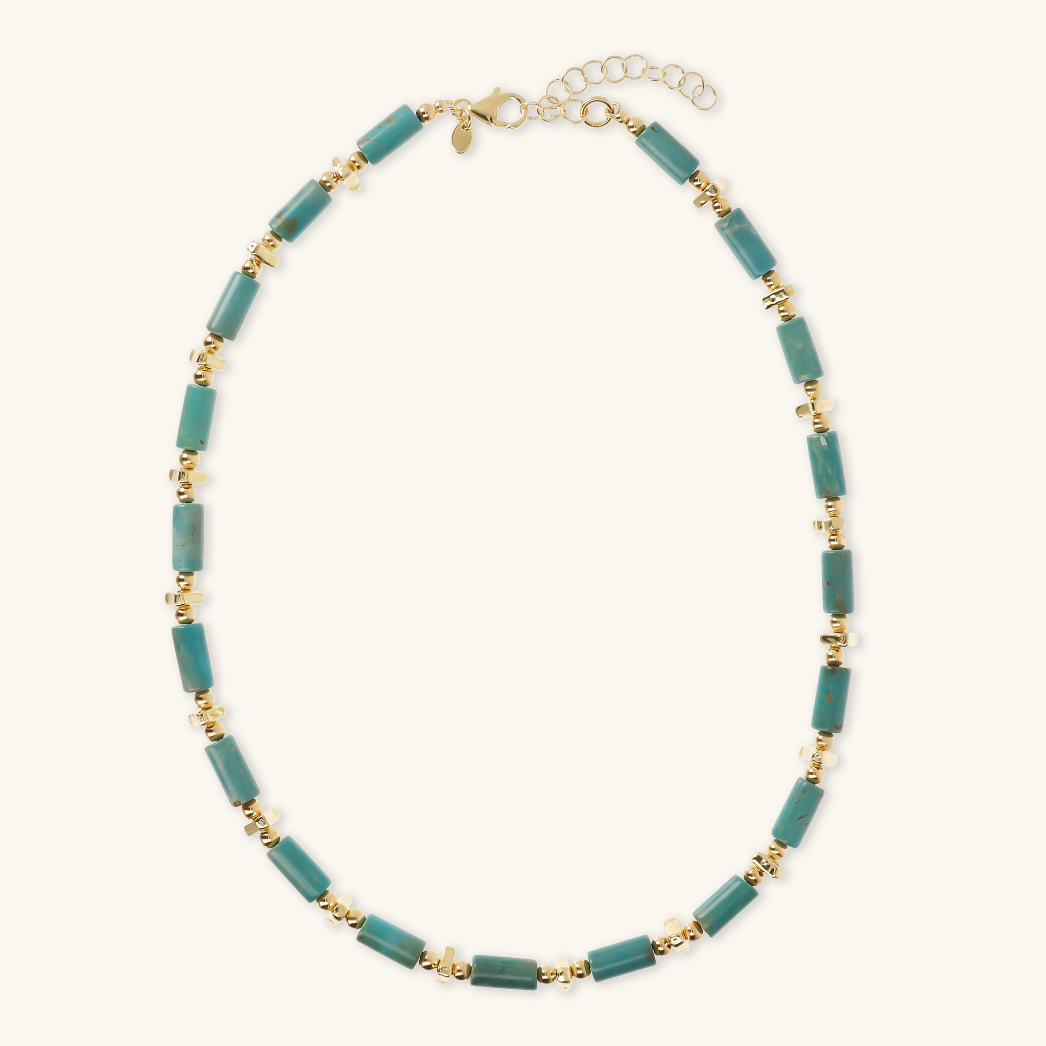 Collana Girocollo con Piccole Sfere Golden e Pietra Naturale Turchese Verde