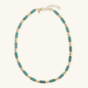 Collana Girocollo con Piccole Sfere Golden e Pietra Naturale Turchese Verde