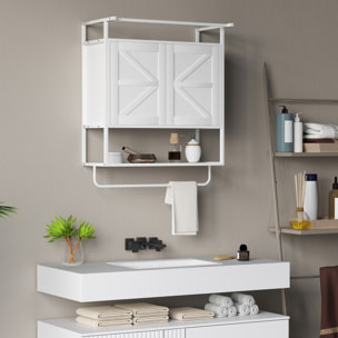 Armario de Pared para Baño Multiusos Mueble de Baño Suspendido Armario Colgante de Almacenamiento con 2 Puertas Estante Toallero 63x34x75 cm Blanco