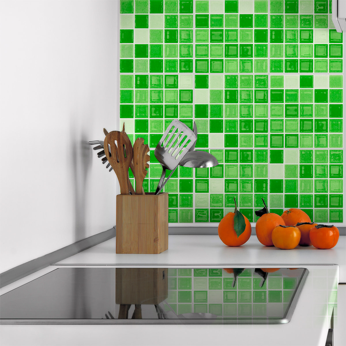 Stickers muraux - Sticker Mural Carrelage adhésif Cuisine Salle de Bain - 9 STICKERS CARREAUX DE CIMENT MOSAÏQUES NUANCE DE VERT