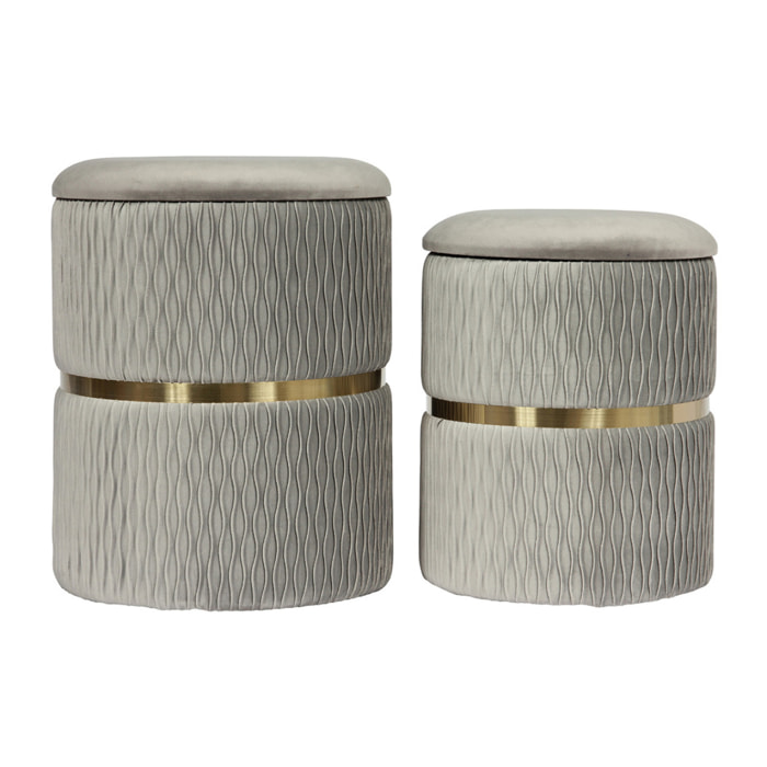 Set di 2 pouf contenitori Milas in velluto grigio