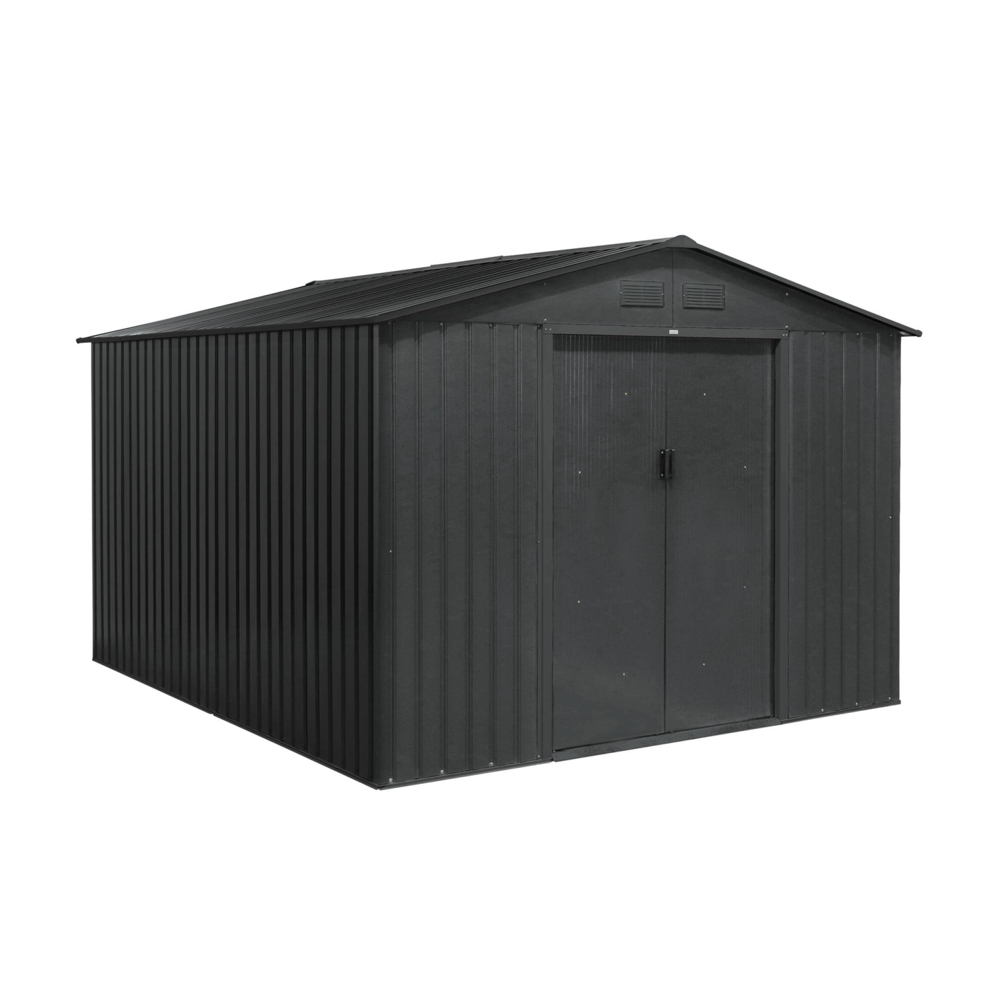Abri de jardin en métal - FLANDRE 8.84m² gris anthracite - Cabane à outils avec deux grandes portes coulissantes. kit de fixation sol inclus. maison de rangement. remise