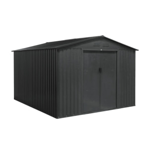 Abri de jardin en métal - FLANDRE 8.84m² gris anthracite - Cabane à outils avec deux grandes portes coulissantes. kit de fixation sol inclus. maison de rangement. remise