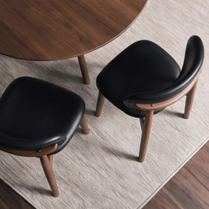 Lot de 2 chaises en cuir synthétique noir et bois d'hévéa foncé - Yuna