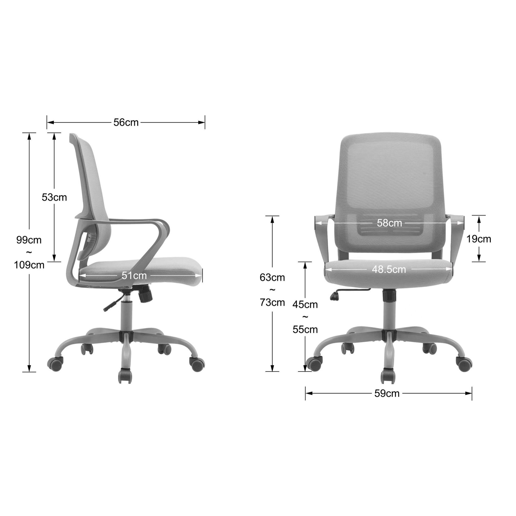 Silla de estudio Noah tela y malla gris 109x59x56 cm