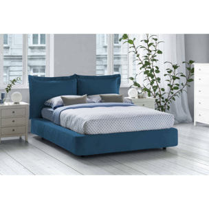 Letto matrimoniale Cornelia, Letto contenitore con rivestimento in tessuto, 100% Made in Italy, Apertura frontale, adatto per materasso 160x190 cm, Blu