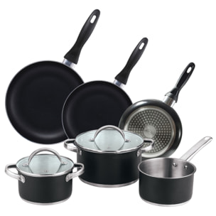 Batería de cocina 5pc ø16ø20ø24 con tapas + juego de sartenes ø16ø20ø24 aluminio prensado san ignacio