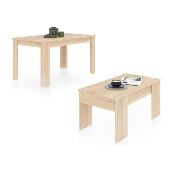 Pack mesa de comedor 140 y mesa de centro Vita Roble Canadian