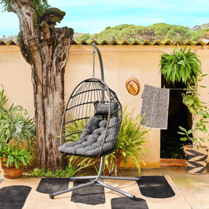 Oeuf suspendu acier osier coussin inclus TOSCANA