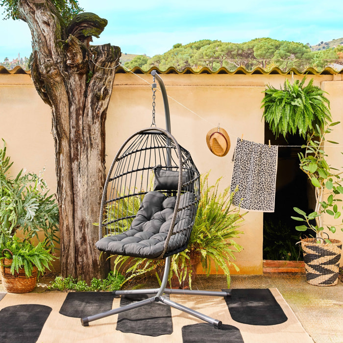 Oeuf suspendu acier osier coussin inclus TOSCANA