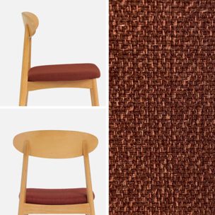 Chaise vintage bois d'hévéa naturel et tissu (lot de 2) ARIA