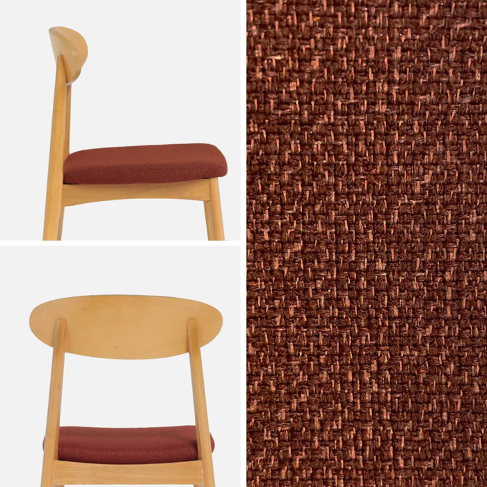 Chaise vintage bois d'hévéa naturel et tissu (lot de 2) ARIA