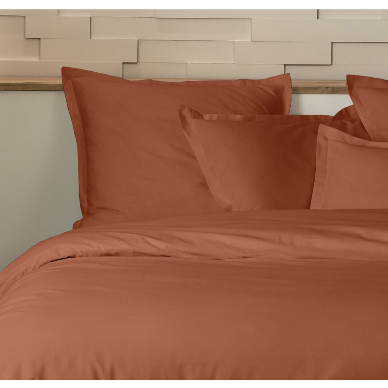 Parure housse de couette percale terracota