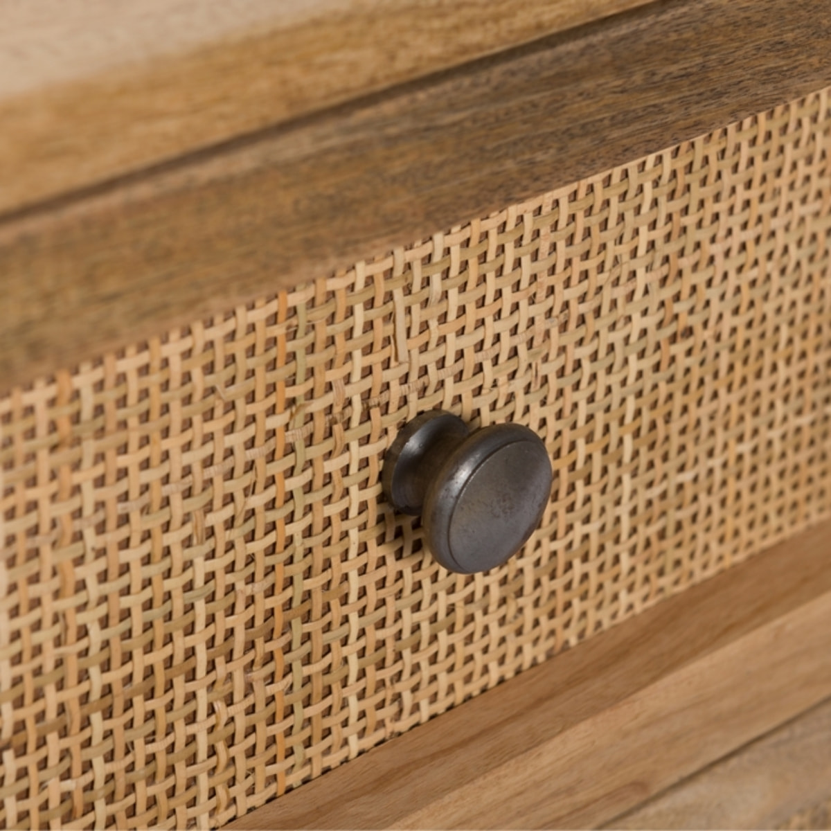 Table de chevet 2 tiroirs en cannage et bois de manguier - Cody