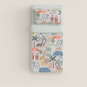 Saco Nórdico Estampado - Infantil - 100% Algodón - Sin relleno - Incluye 1 Funda de Almohada - Manila