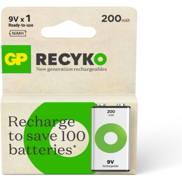 Pile rechargeable GP 9V ReCyckO 1 pile 200mAh