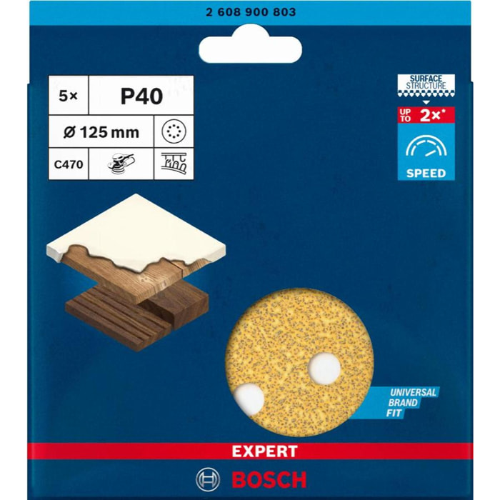 Feuille abrasive BOSCH EXPERT C470 pour ponceuse excentrique perforé - Grain 80 Ø 150 mm 5 pièces - 2608900815