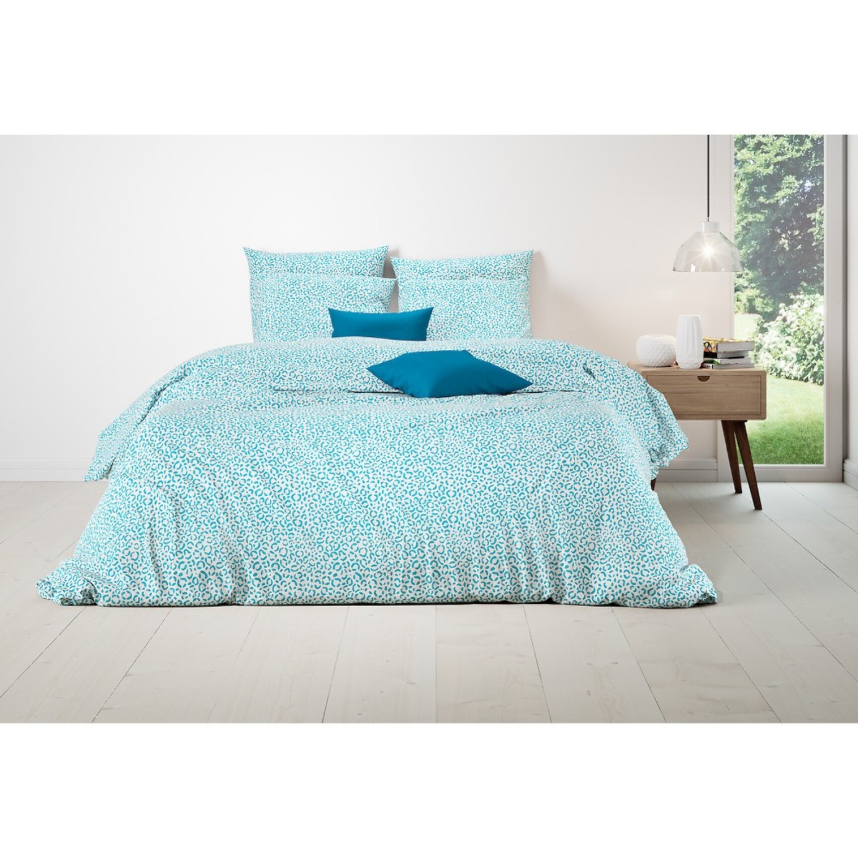 Parure Housse De Couette Coton 57 Fils Cheetah Turquoise