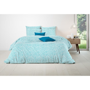 Parure Housse De Couette Coton 57 Fils Cheetah Turquoise