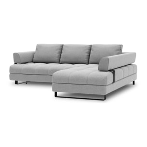 Canapé d'angle droit convertible avec coffre de rangement "Clinton" 5 places en tissu structurel gris