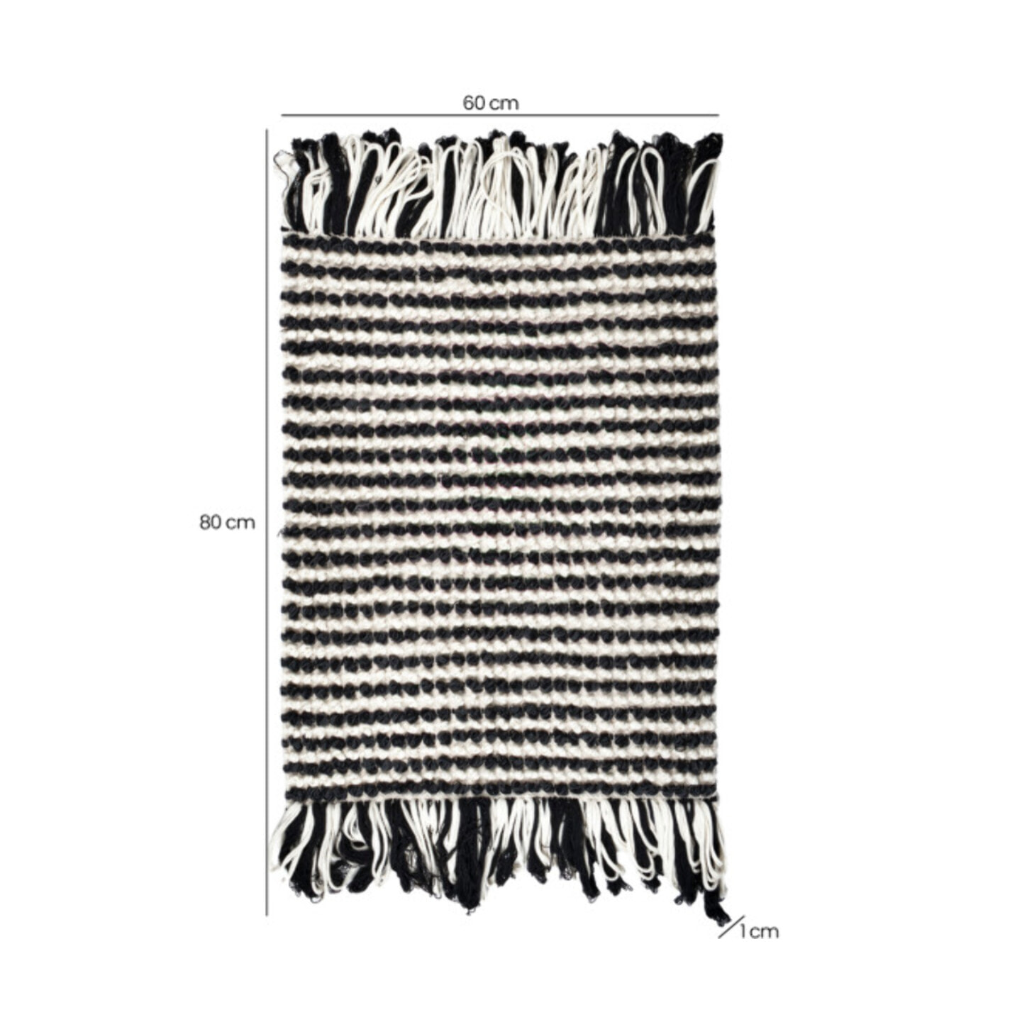 Tapis 60 x 80 cm tissu texturé petits pompons avec franges bicolores - MARINE