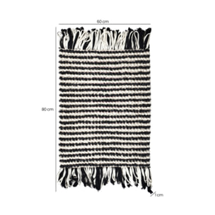 Tapis 60 x 80 cm tissu texturé petits pompons avec franges bicolores - MARINE