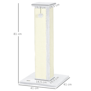 Griffoir tour pour chat H.81 cm - poteau à griffer avec jeu balle suspendue - peluche blanc sisal naturel