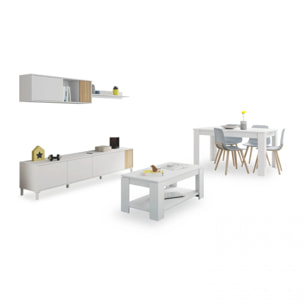 Pack salón con mesa de centro y mesa de comedor Nitza Max V1A Blanco Artik (Blanco Mate) - Natur