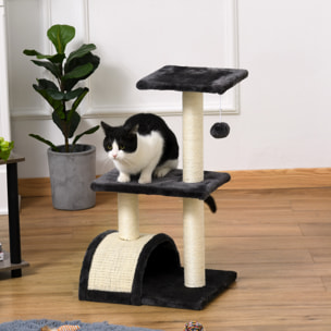 Rascador para Gatos Altura 72 cm Árbol para Gatos Torre de Escalada con Postes de Sisal Tablero para Rascar Plataformas y Bola Colgante Gris Carbón