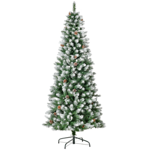 HOMCOM Albero di Natale Innevato da 180 cm con 630 Rami e 37 Pigne, in Plastica e Metallo, Verde e Bianco