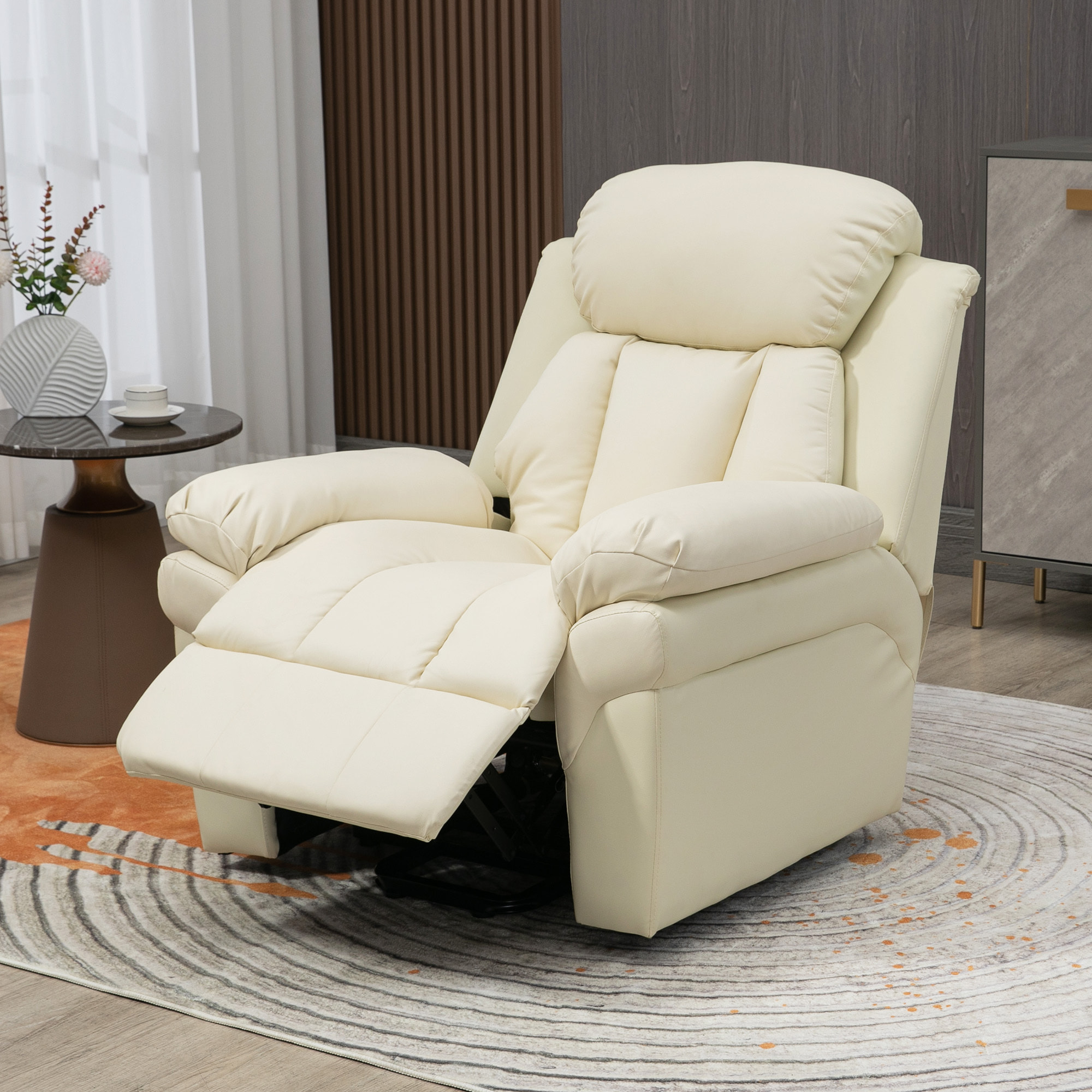 Fauteuil releveur inclinable avec repose-pied ajustable - fauteuil de relaxation électrique - revêtement synthétique crème