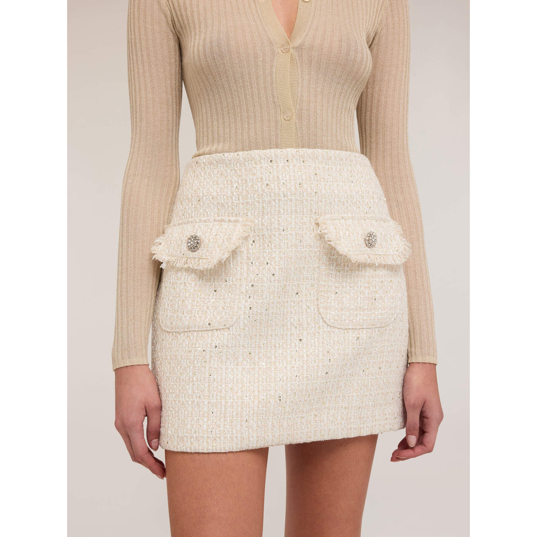 Motivi - Falda corta de tweed de lúrex - Blanco