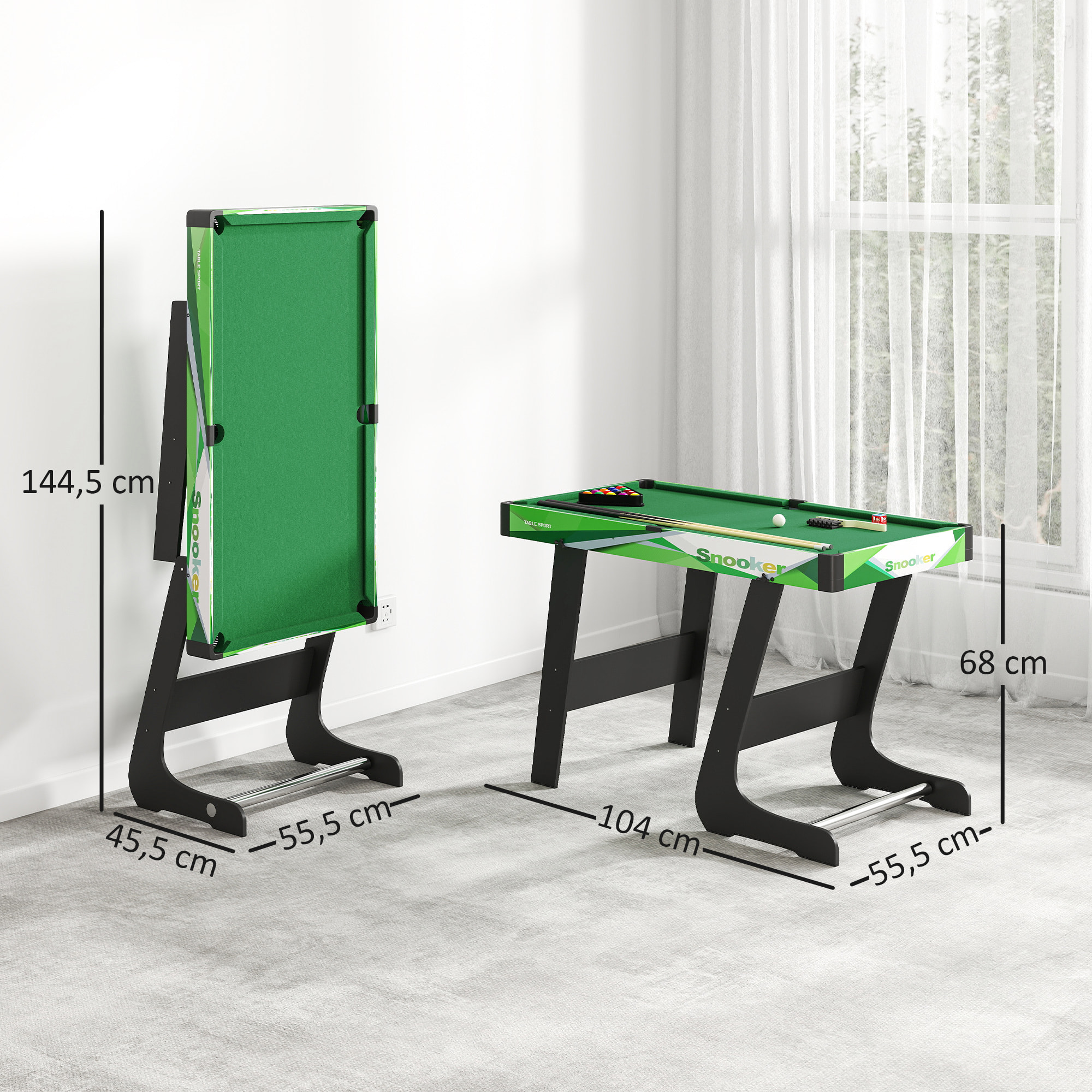 Mesa de Billar Plegable 104 cm, con Accesorios Incluye 16 Bolas, 2 Tacos, Tiza, Triángulo y Cepillo, Mesa de Billar Portátil para Niños y Adultos, Verde
