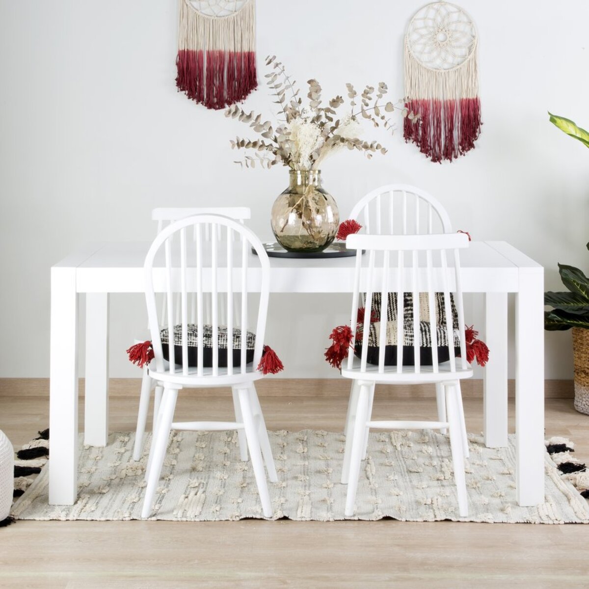 Table à manger extensible Gael -bois massif et panneau de mdf-couleur laqué blanc mat 140 x 78 x 90 cm