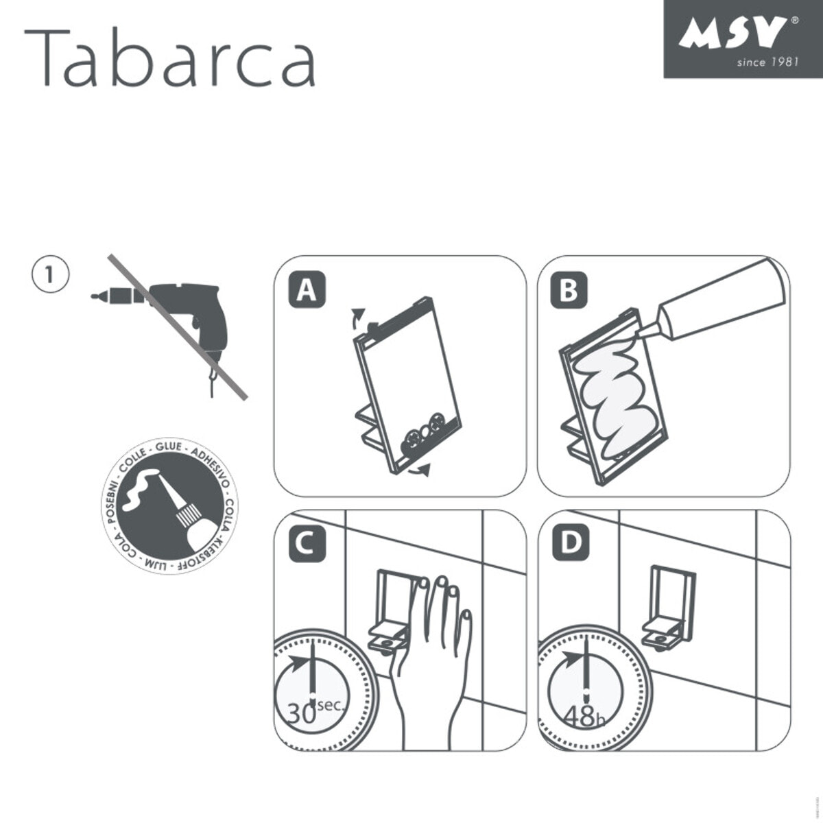 Etagère de douche à  fixer TABARCA Alu & Verre MSV