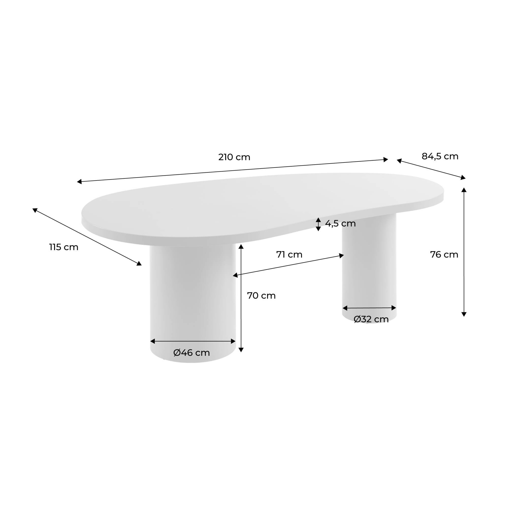 Table à manger organique structure bois d'hévéa 8 places 210cm