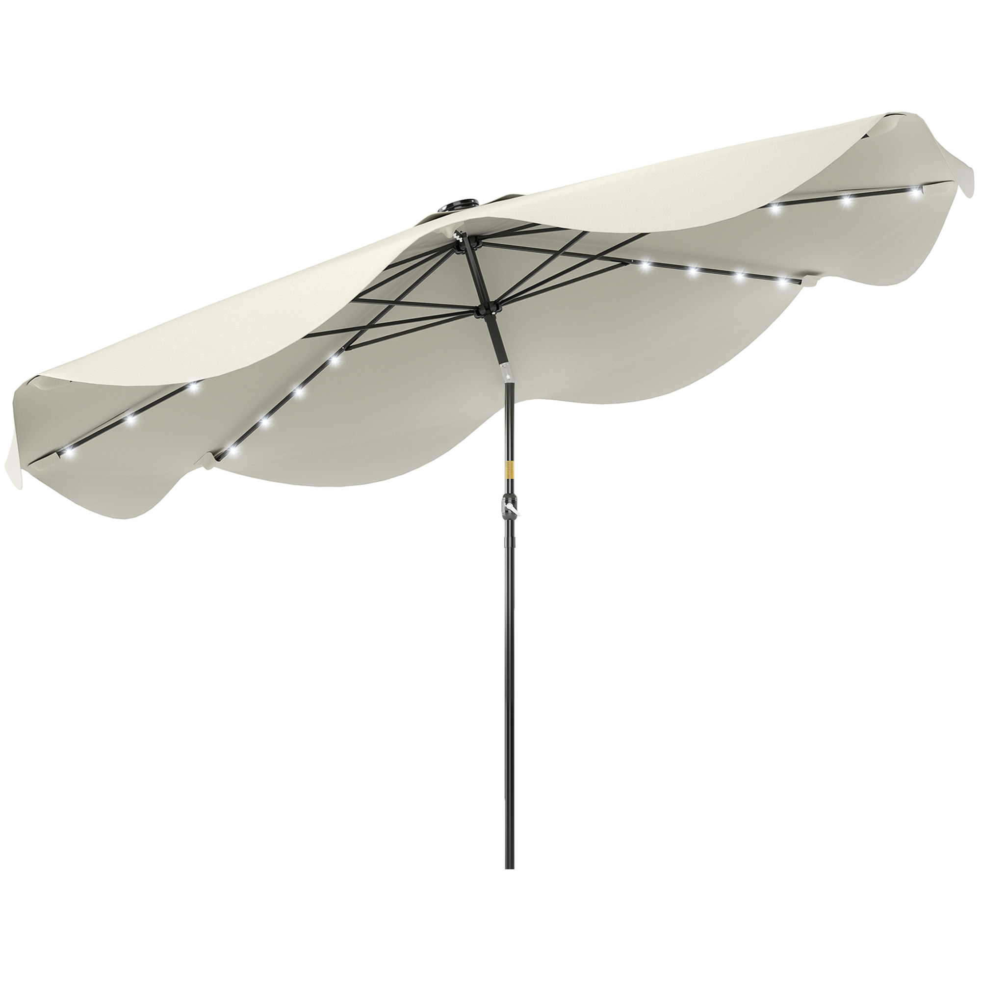 Sombrilla de Jardín Ø292x254 cm Parasol de Terraza Manual con 32 Luces LED Solares 8 Varillas Ángulo Ajustable Impermeable y Rejillas de Ventilación para Patio Balcón Crema