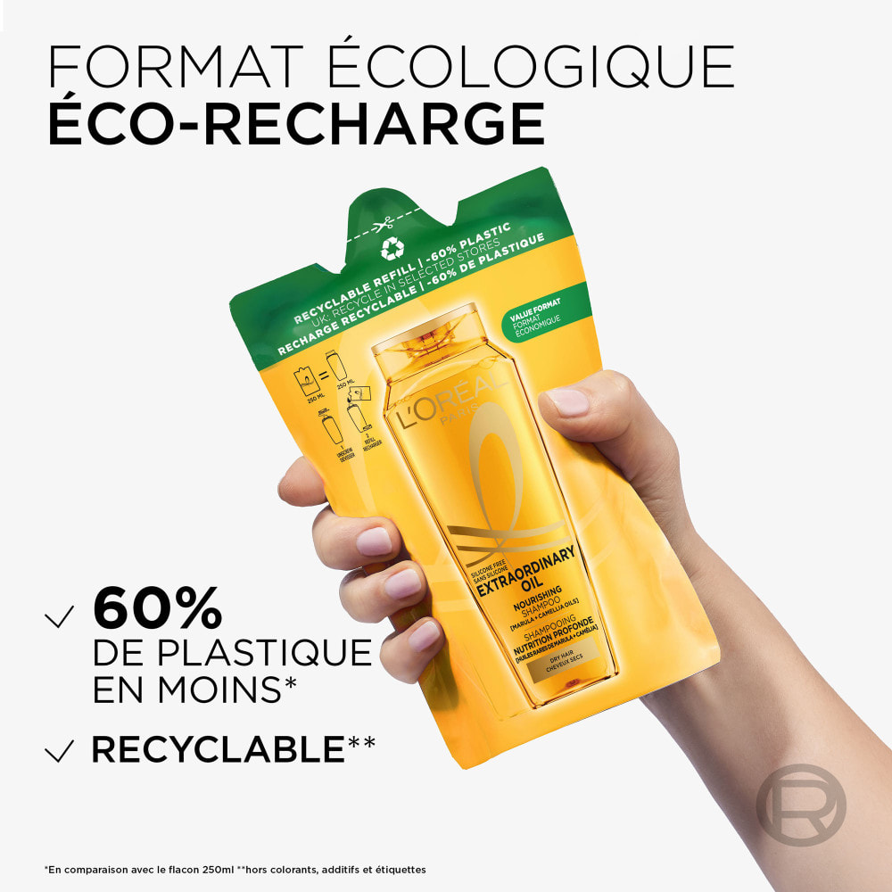Lot de 6 - L'Oréal Paris Elseve Huile Extraordinaire Eco-recharge Shampooing Nutrition Eclat Huiles Rares de Marula et Camélia 2
