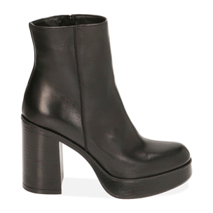 Botines de tacón platform negras en piel, tacón 10 cm