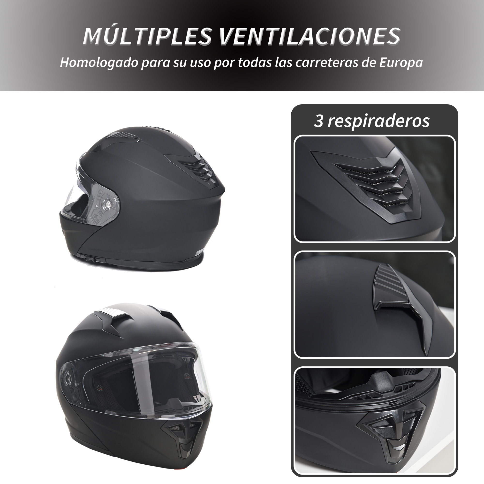 Casco de Moto Doble Visera Cabezal Anticolisión Certificación Europea L-59 cm