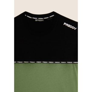 T-shirt colour block con inserto logato