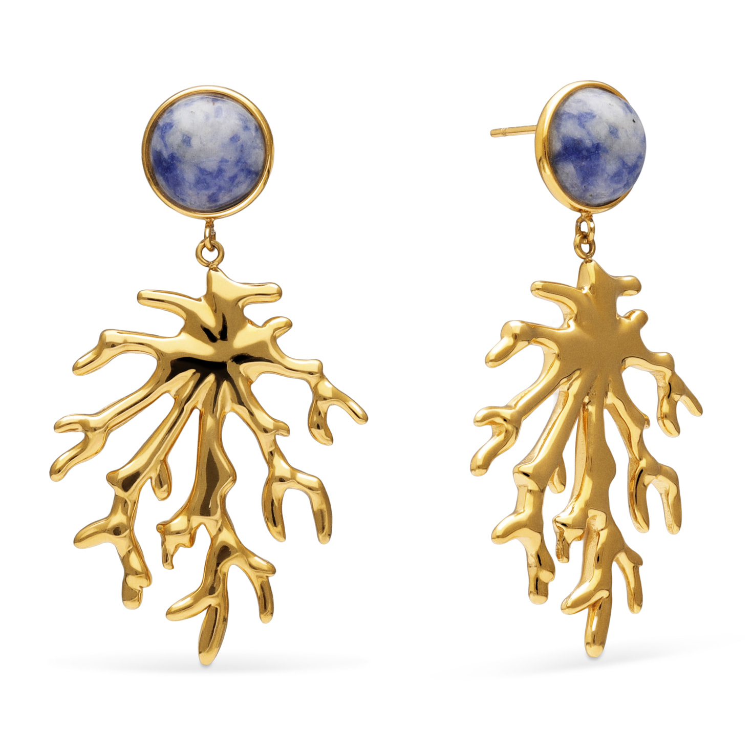 Orecchini Coral Stone Blu Acciao Placcato Oro